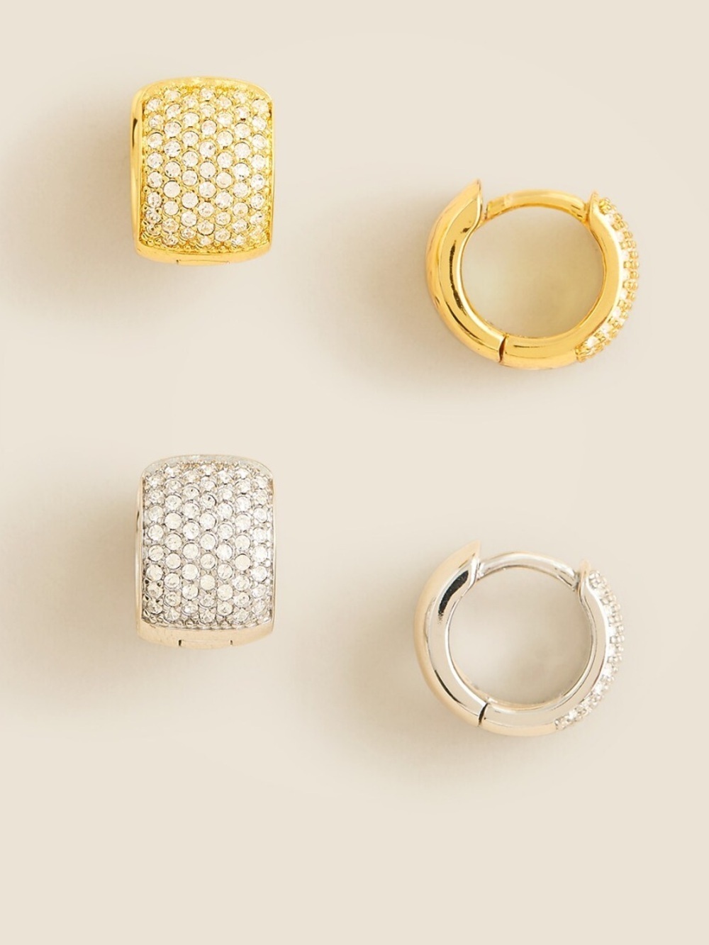 J crew Mixed-metal pavé crystal hoops set-of-two